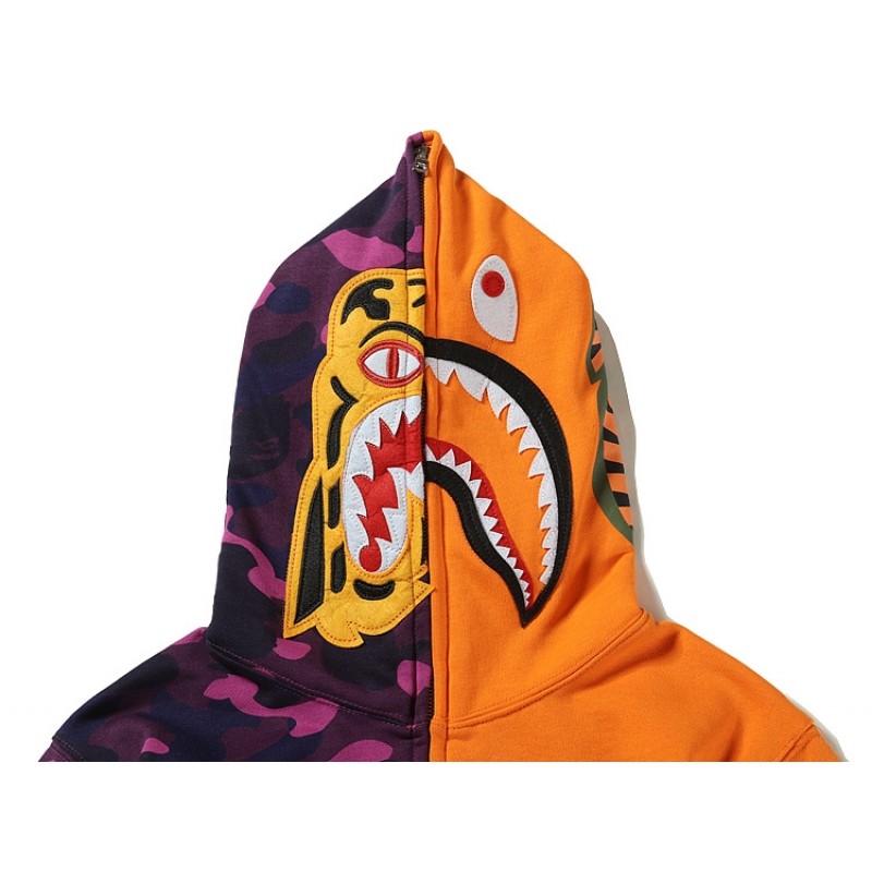 BAPE Solid Color Stitching Camo Zip Hoodies